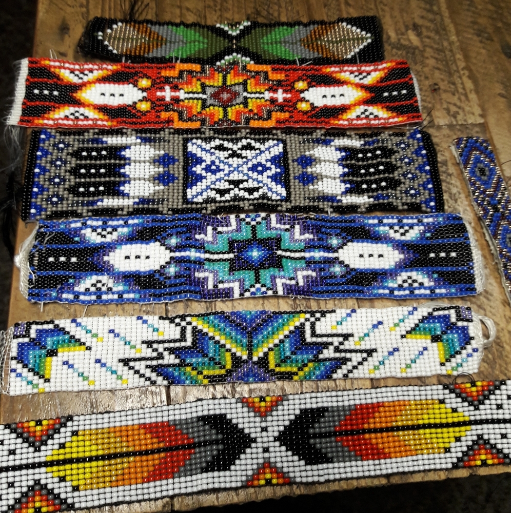 Navajo beaded bracelets and hat bands.
